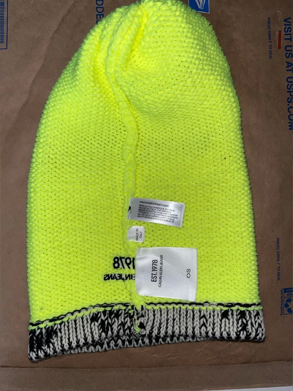NWOT Neon Yellow Knit balaclava Sweater material stretch thick heavy cotton new